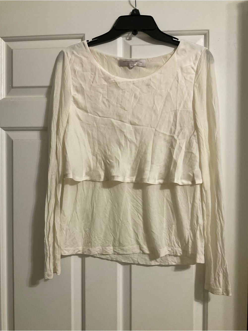 French Connection White Layered Long-Sleeve Top